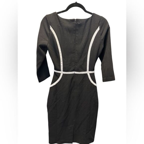 EUC Nine West Women’s Black 3/4 Sleeve Dress with White Accent Knee Length - 2 - Picture 3 of 7